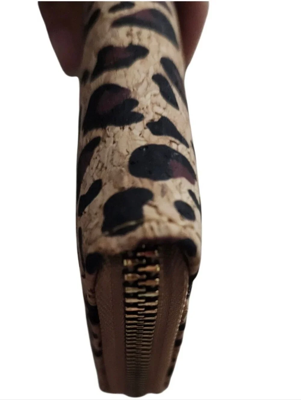 Leopard Print Zip Wallet - Cork Material Beige and Black NWOT